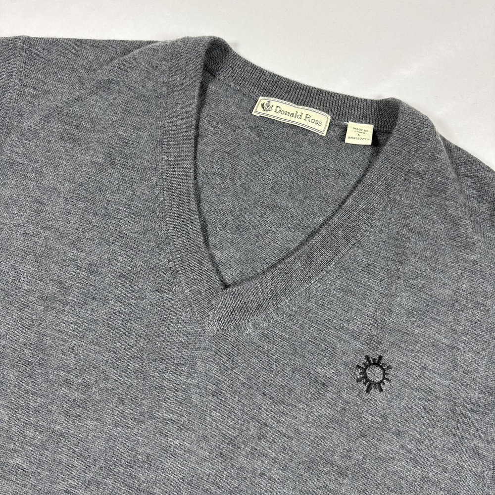 Donald Ross 100% Merino Wool V-Neck Sweater Vest Men's Size L Gray Golf Preppy
